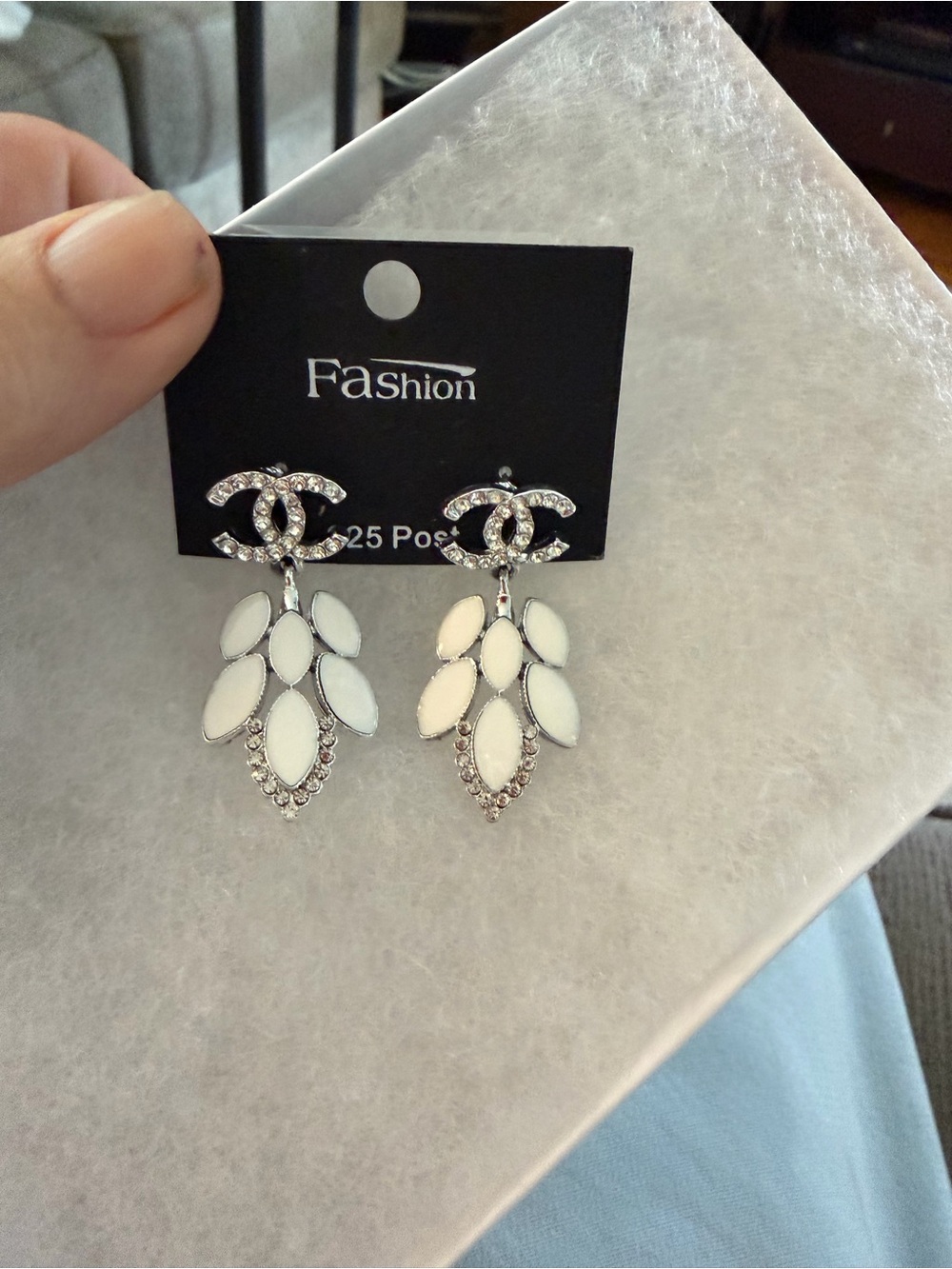 White Crystal Drop Post Earrings, silver tone, fashion jewelry
